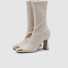 Damen Maria Luca Stiefel & Boots | Ellia Metal Toe Cap Stretch Bootie Natural